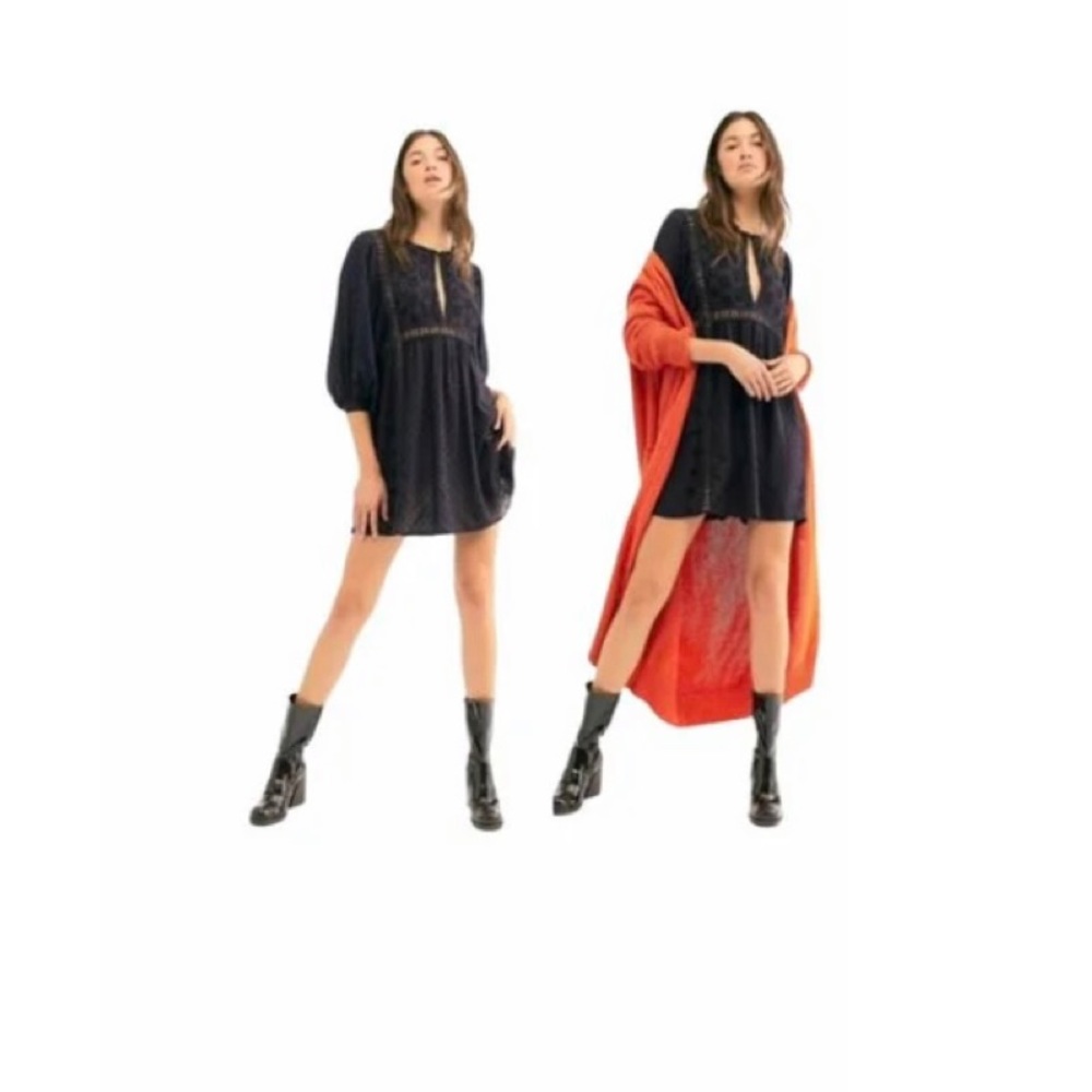 NWT Free People Charlotte Embroidered Purple & Black Tunic Dress M